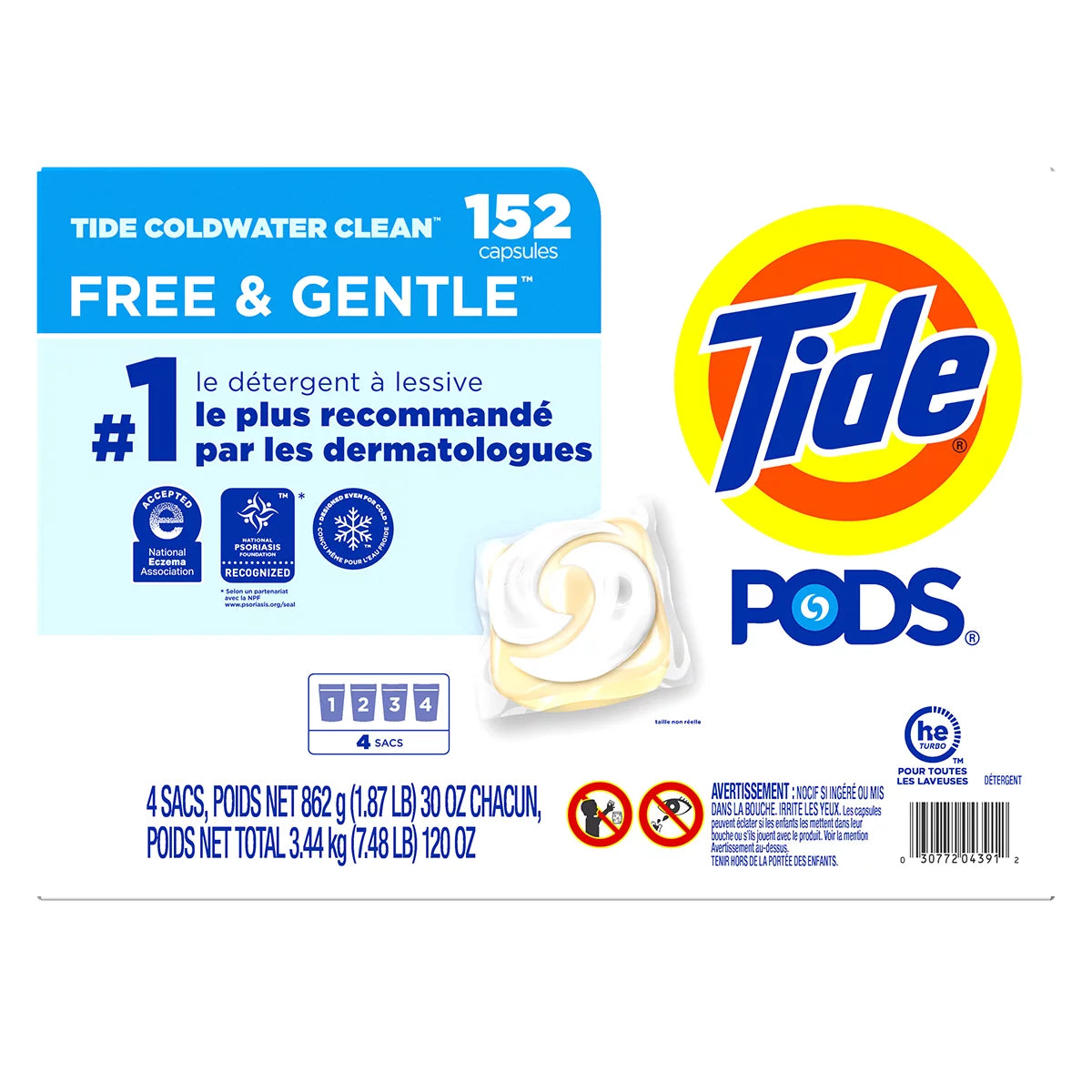 Tide Pods Free & Gentle Laundry Detergent Pacs 152 Count Hypoallergenic Dye & Fragrance Free