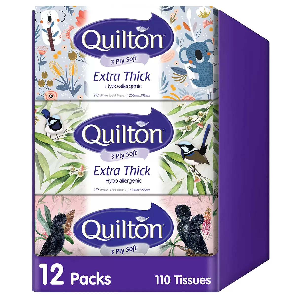 Quilton Premium 3-Ply Tissues 12 x 110 Sheets Extra Soft & Strong