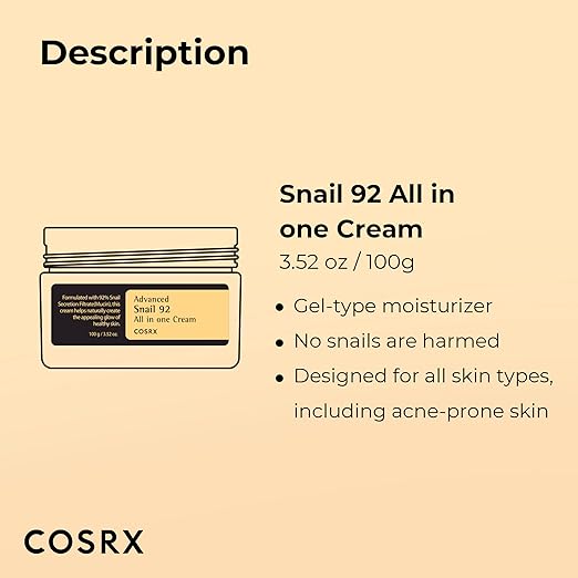 COSRX Snail Mucin 92% Repair Cream 100g Korean Moisturizer No Parabens Vegan