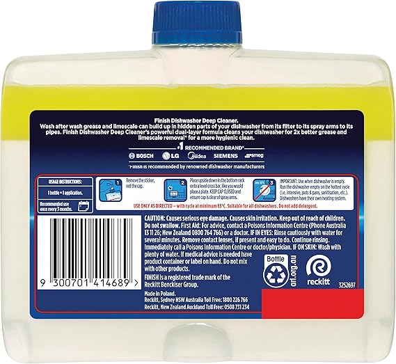 Finish Dishwasher Cleaner Removes Limescale & Grease Lemon Sparkle 250ml