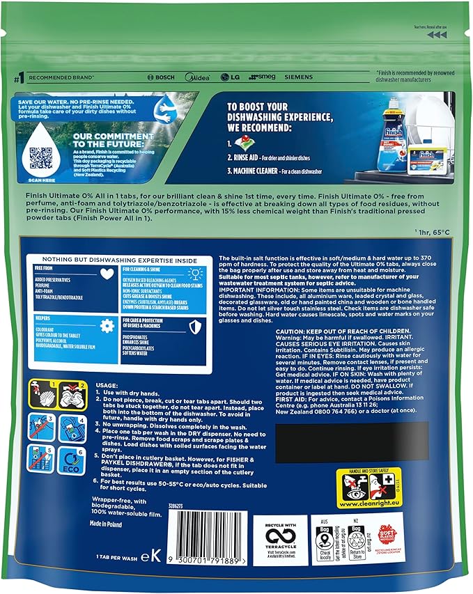 Finish Ultimate Dishwasher Tablets 0% Free From 80 Count