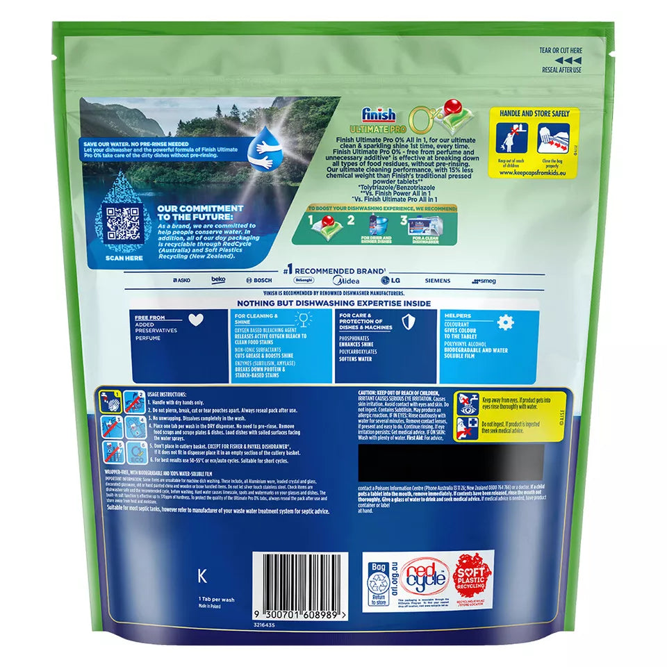 Finish Ultimate Pro 0% Dishwasher Detergent Tablets 48 Count for Sparkling Dishes