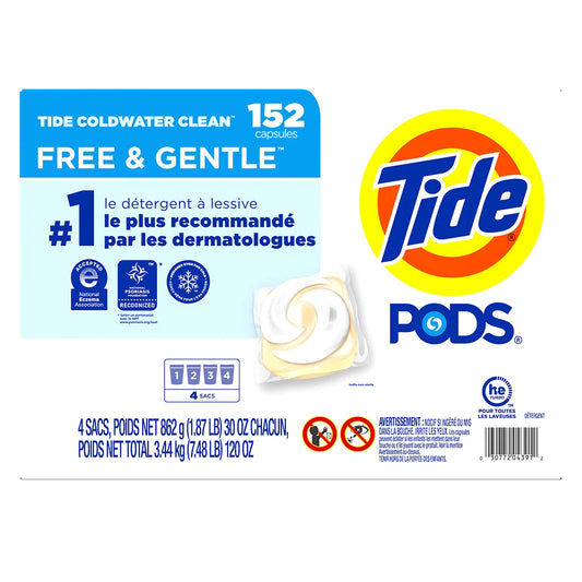 Tide Pods Free & Gentle Laundry Detergent Pacs 152 Count Hypoallergenic Dye & Fragrance Free