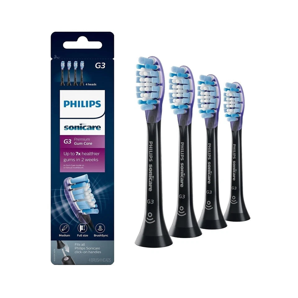 Philips Sonicare Compatible G3 Premium Gum Care Brush Heads 4-Pack Black