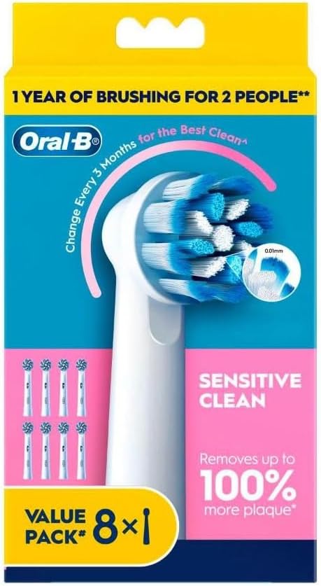 2x Oral-B Sensitive Clean Brush Heads Electric Toothbrush Refills 8 Pack