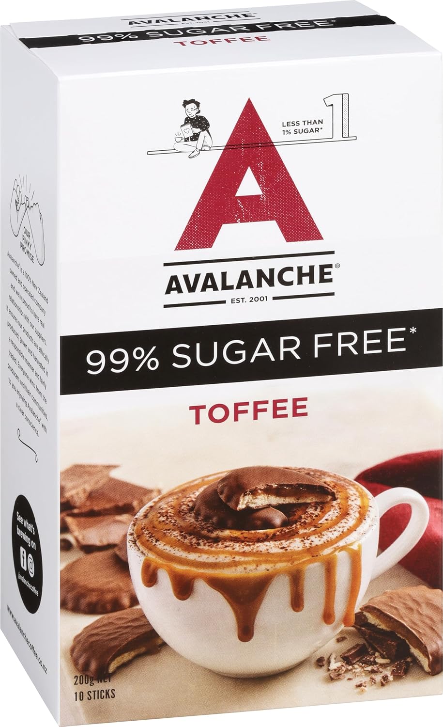 Avalanche Toffee 10 Coffee Sticks 99% Sugar Free 200 g