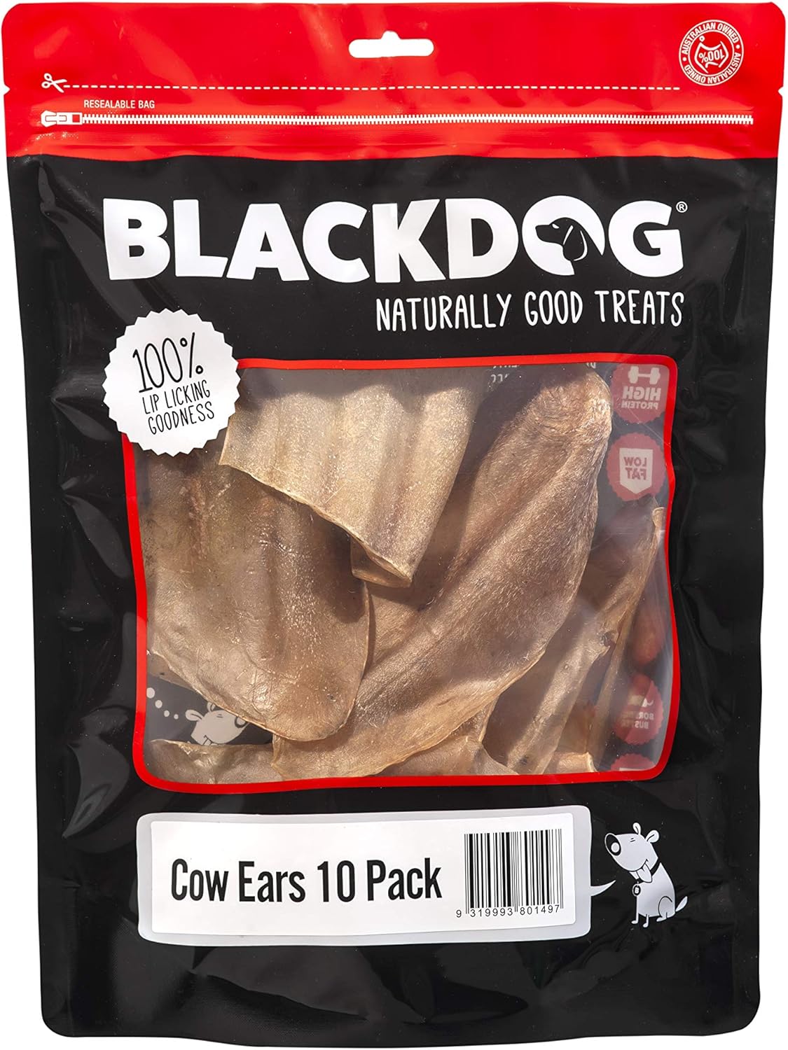 BLACKDOG Treats for Dogs Cow Ears 10 Pack Natural Chew