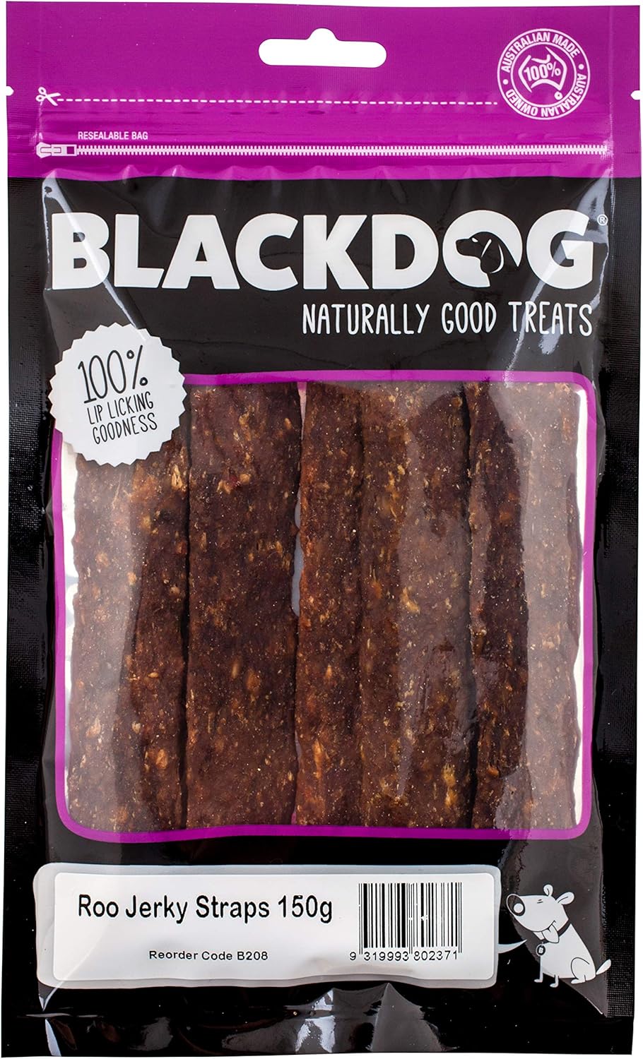 BLACKDOG Gourmet Treats for Dogs Roo Jerky Straps 150g