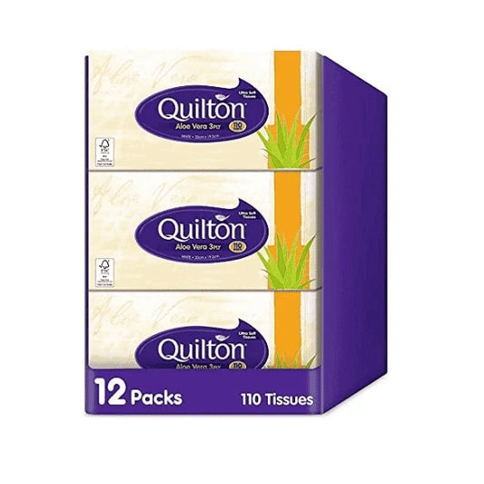 Quilton 3-Ply 12 Boxes of 110 Tissues Aloe Vera Facial Tissues