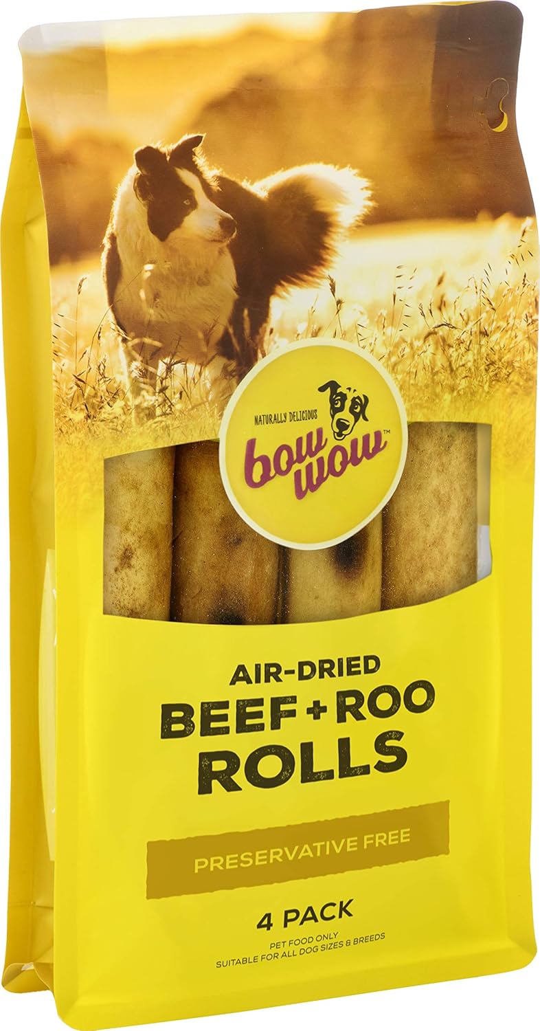 Beef and Roo Rolls Dog Treats Bow Wow 4 Pack Delicious Chews for Dogs