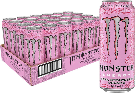 Monster Energy Drink Ultra Strawberry Dreams 24 x 500ml Sugar Free Refreshing Strawberry Energy Boost