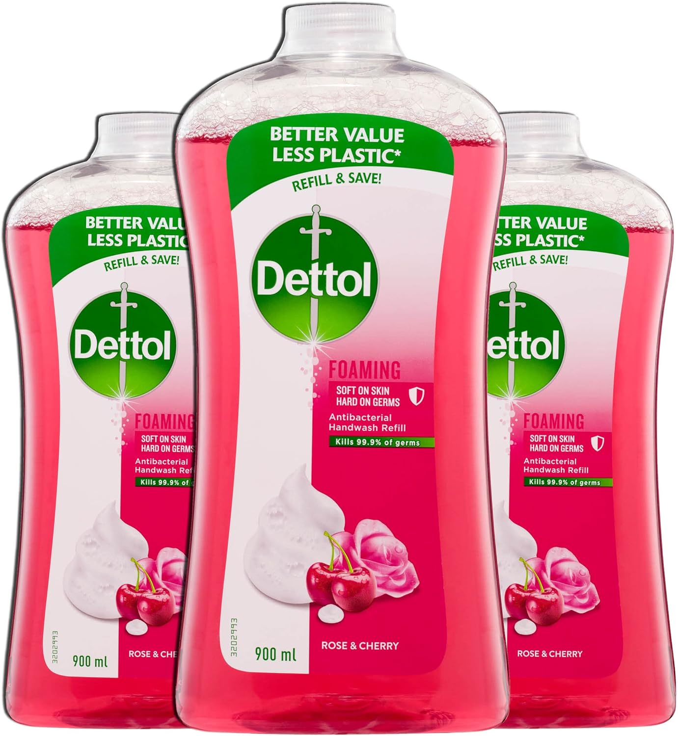 Rose & Cherry 3 x Dettol Antibacterial Foam Hand Wash Refill  900ml