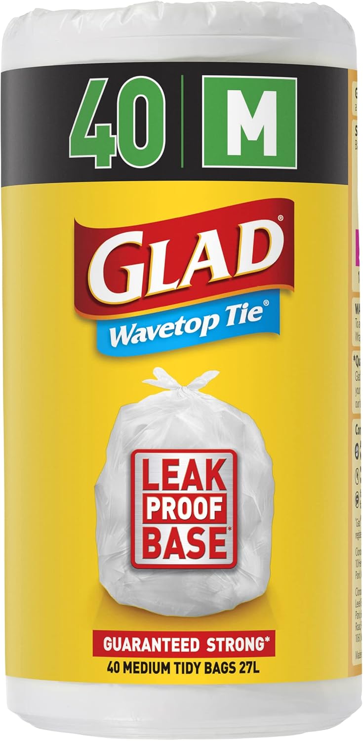 Glad Wavetop Medium Kitchen Tidy Bags Tie Rubbish Bags 27L  40 Count