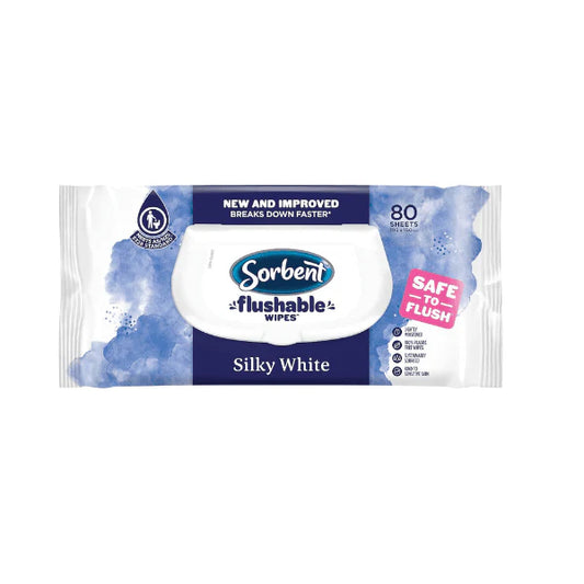 Sorbent 80 pack White Flushable Silky Wipes