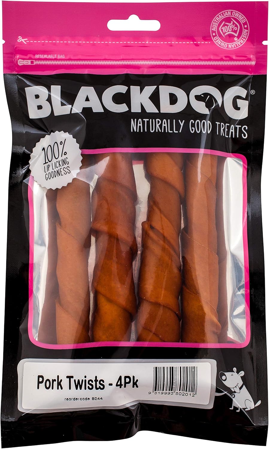 BLACKDOG Tasty Treats for Dogs Pork Twists 4 Pack