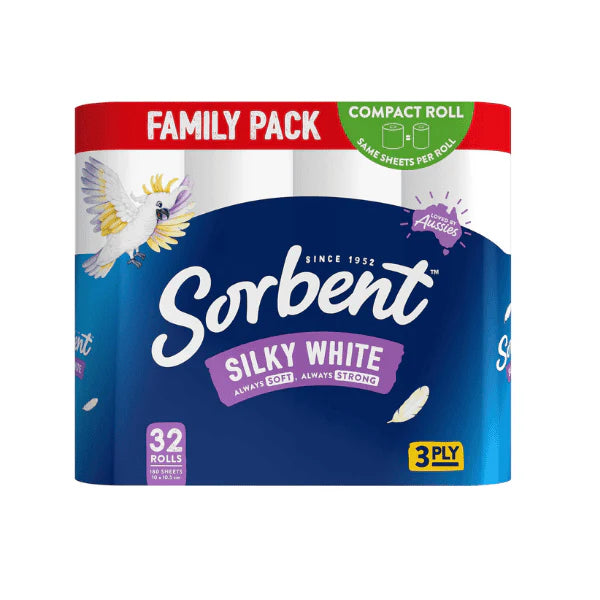 3PLY 32 Pack Sorbent Silky White Toilet Tissue