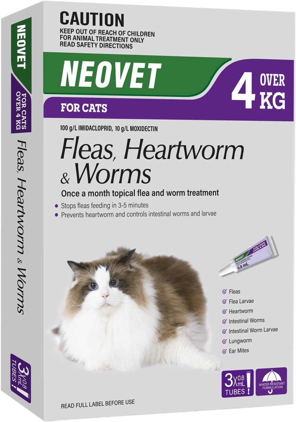 NEOVET FOR CATS OVER Flea & Worm Treatment 4KG 3 PACK