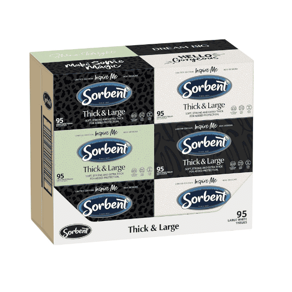 Sorbent White Thick and Large 12 Boxes X 95 Sheets Tissue