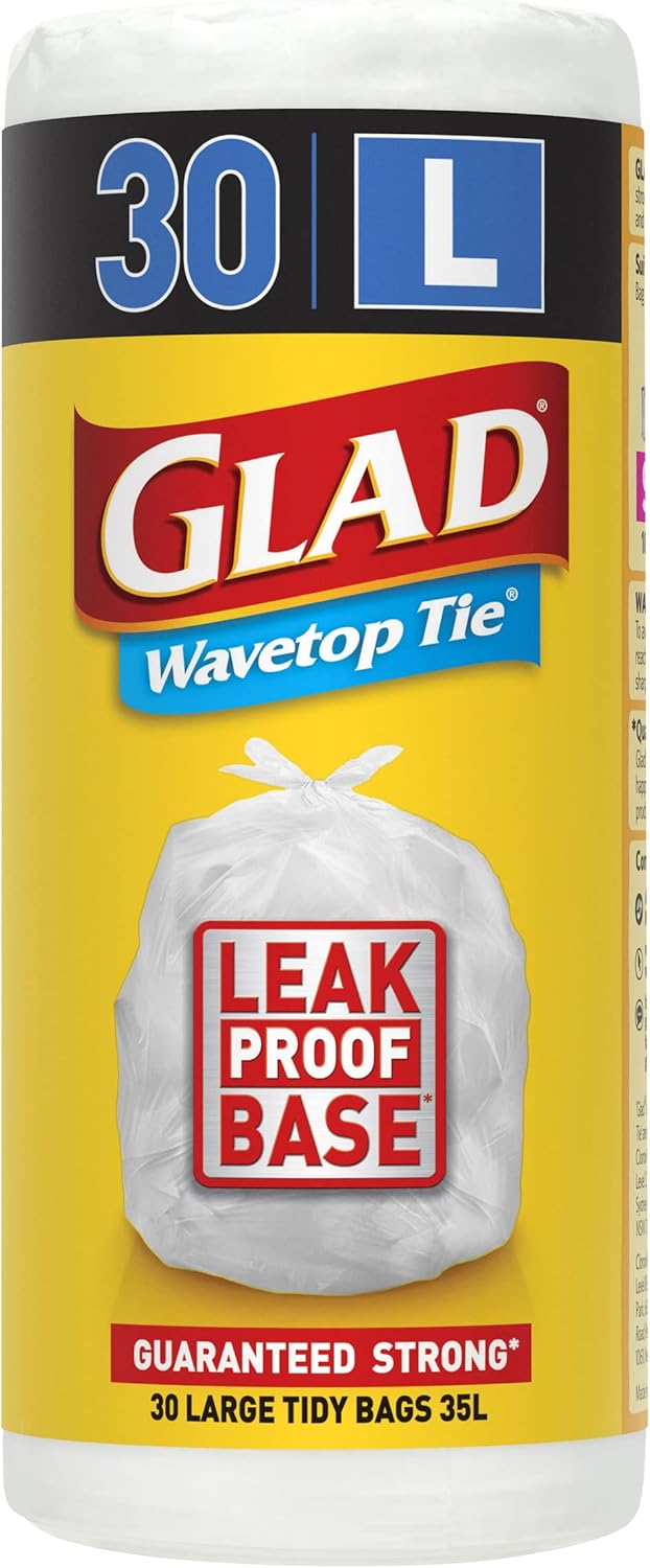 Glad Wavetop Large Kitchen Tidy Bags Tie Rubbish Bags 35L 30 count