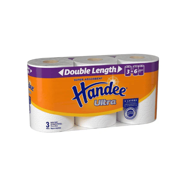 Handee Ultra Double Length 2-Ply Pack of 3 White Paper Towel Roll