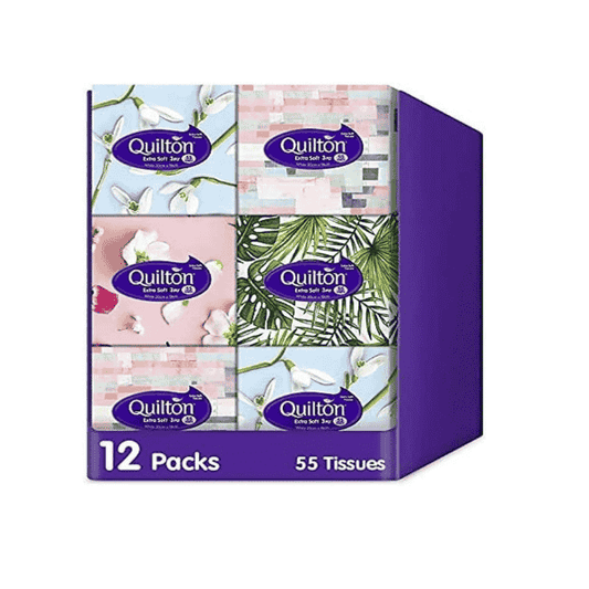 Quilton Pack of 12 Extra Soft 3 Ply Tissues 55 Tissues Per Cubic Box