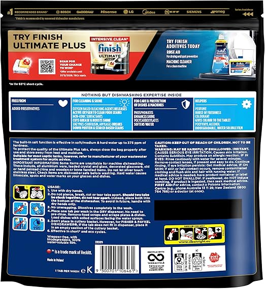 2x Finish Ultimate Plus Dishwasher Tablets Lemon 164 Total Tablets