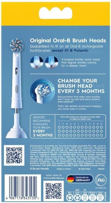 2x Oral-B Sensitive Clean Brush Heads Electric Toothbrush Refills 8 Pack
