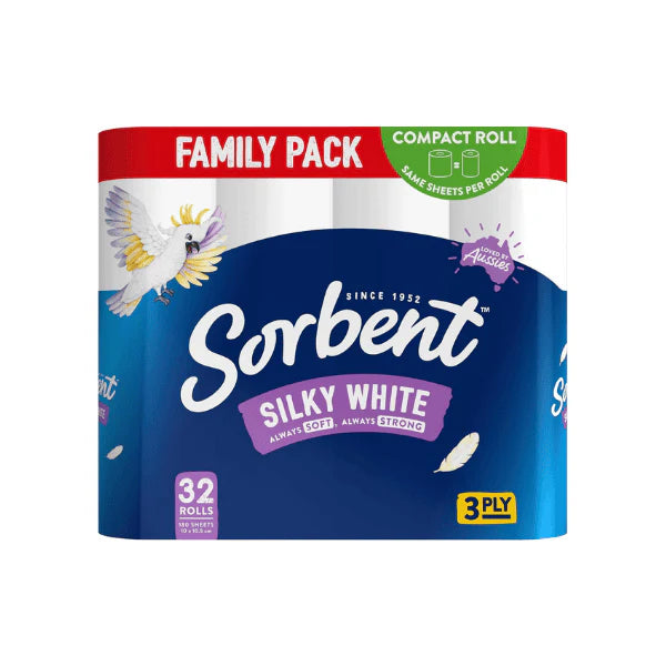 3PLY 32 Pack Sorbent Silky White Toilet Tissue