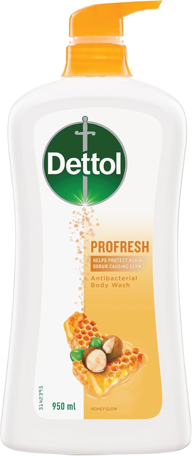 950mL 3 x Dettol Profresh Shower Gel Body Wash Honey Glow