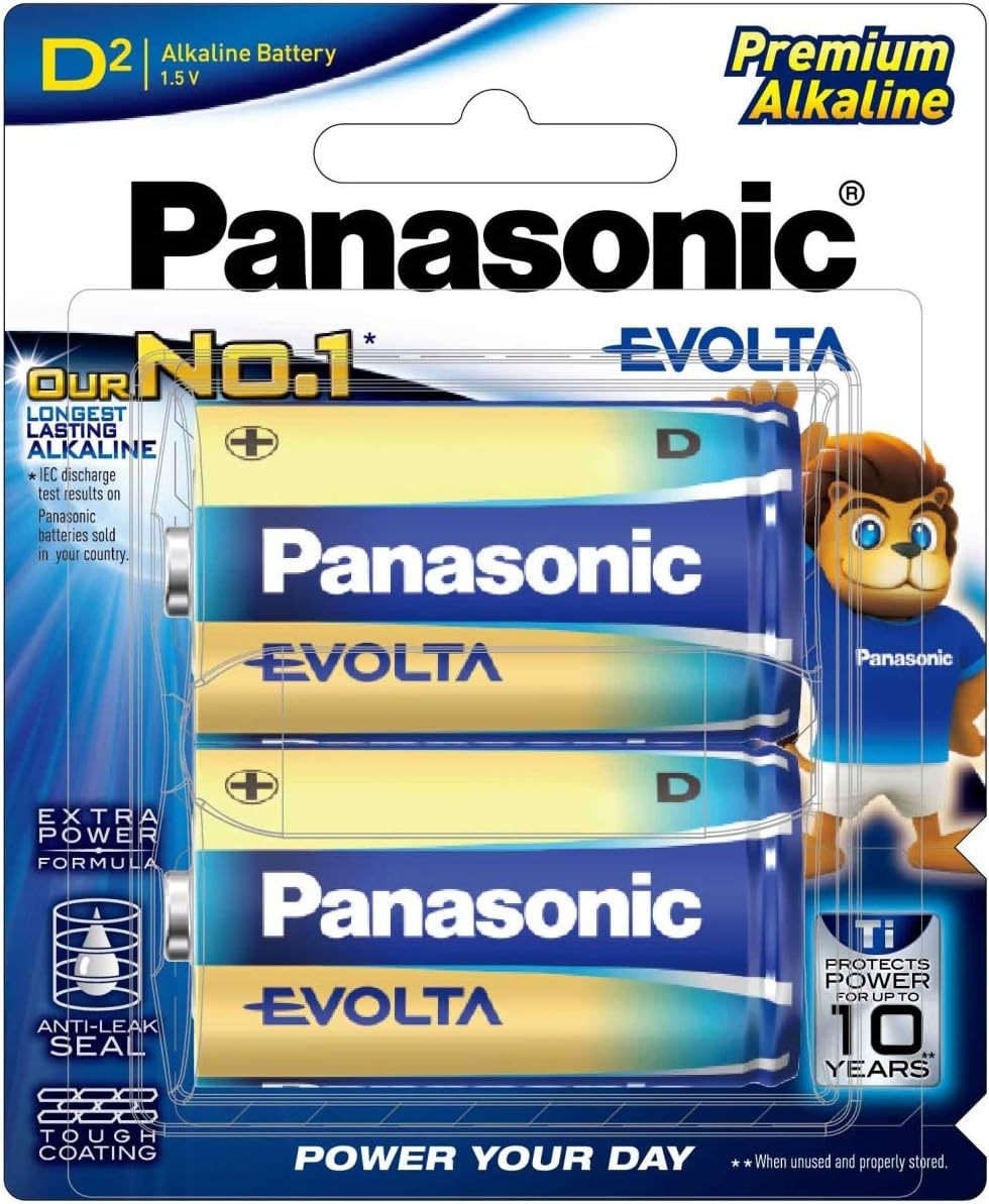 Panasonic Alkaline Batteries Evolta D Premium Pack of 2 (LR20EG/2B)