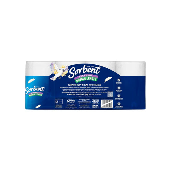 Sorbent Double Length Silky Toilet Tissue 3 Ply White Pack of 8