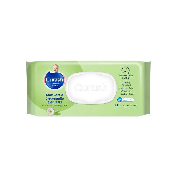 Curash Aloe Vera & Chamomile Baby Wipes Gentle for Newborns Soap 3 x 80 Pack Alcohol & Paraben Free