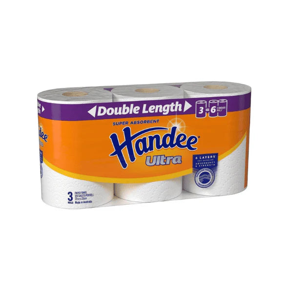 Handee Ultra Double Length 2-Ply Pack of 3 White Paper Towel Roll