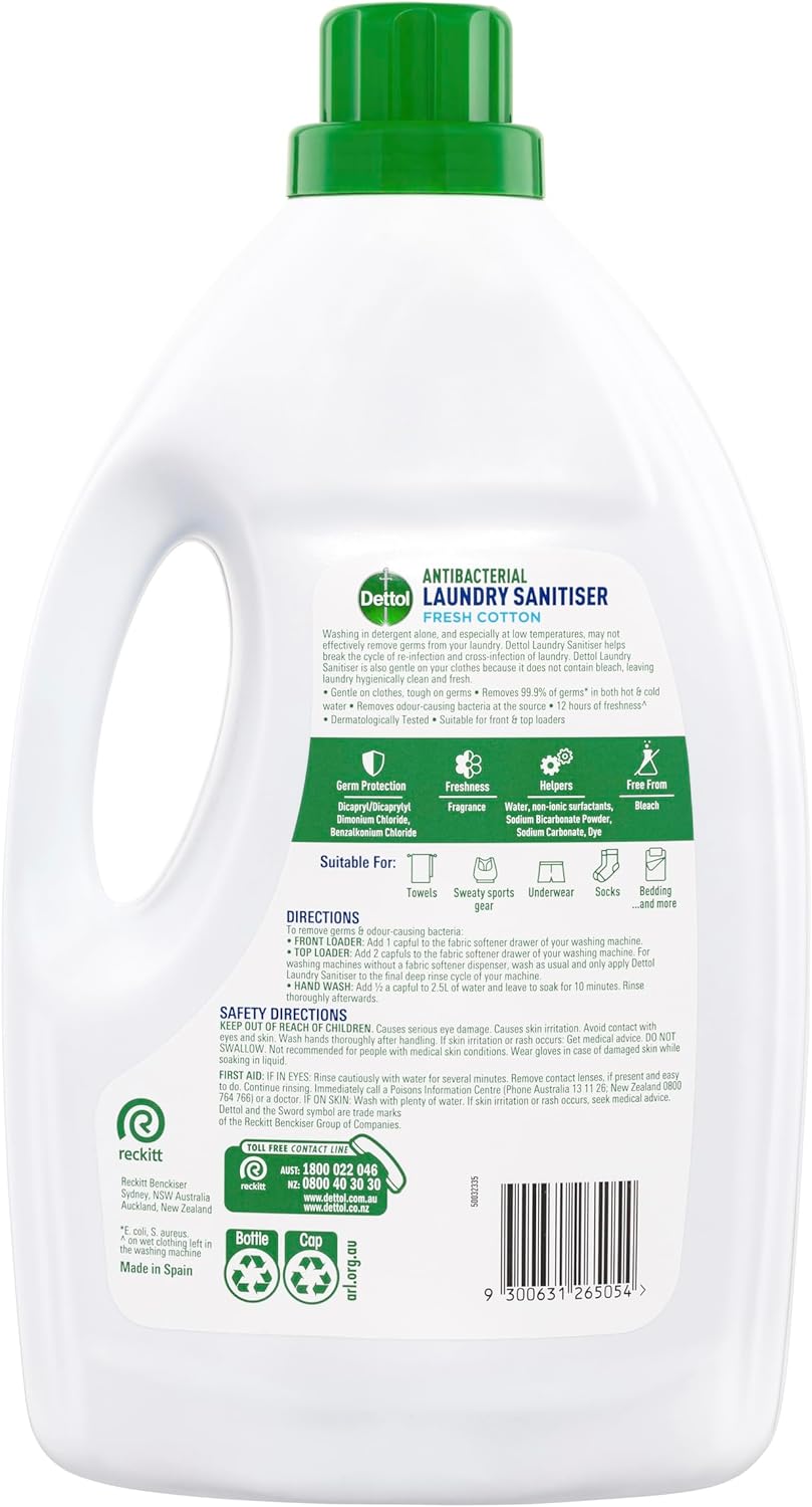 Dettol Liquid Fresh Cotton Sanitizer Antibacterial Laundry 2.5L