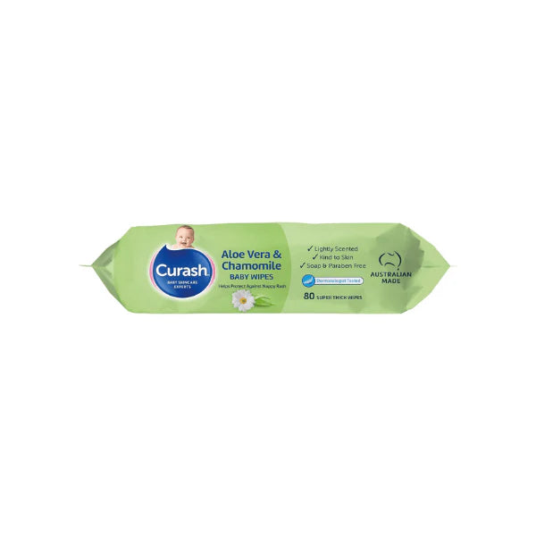 Curash Aloe Vera & Chamomile Baby Wipes Gentle for Newborns Soap 3 x 80 Pack Alcohol & Paraben Free