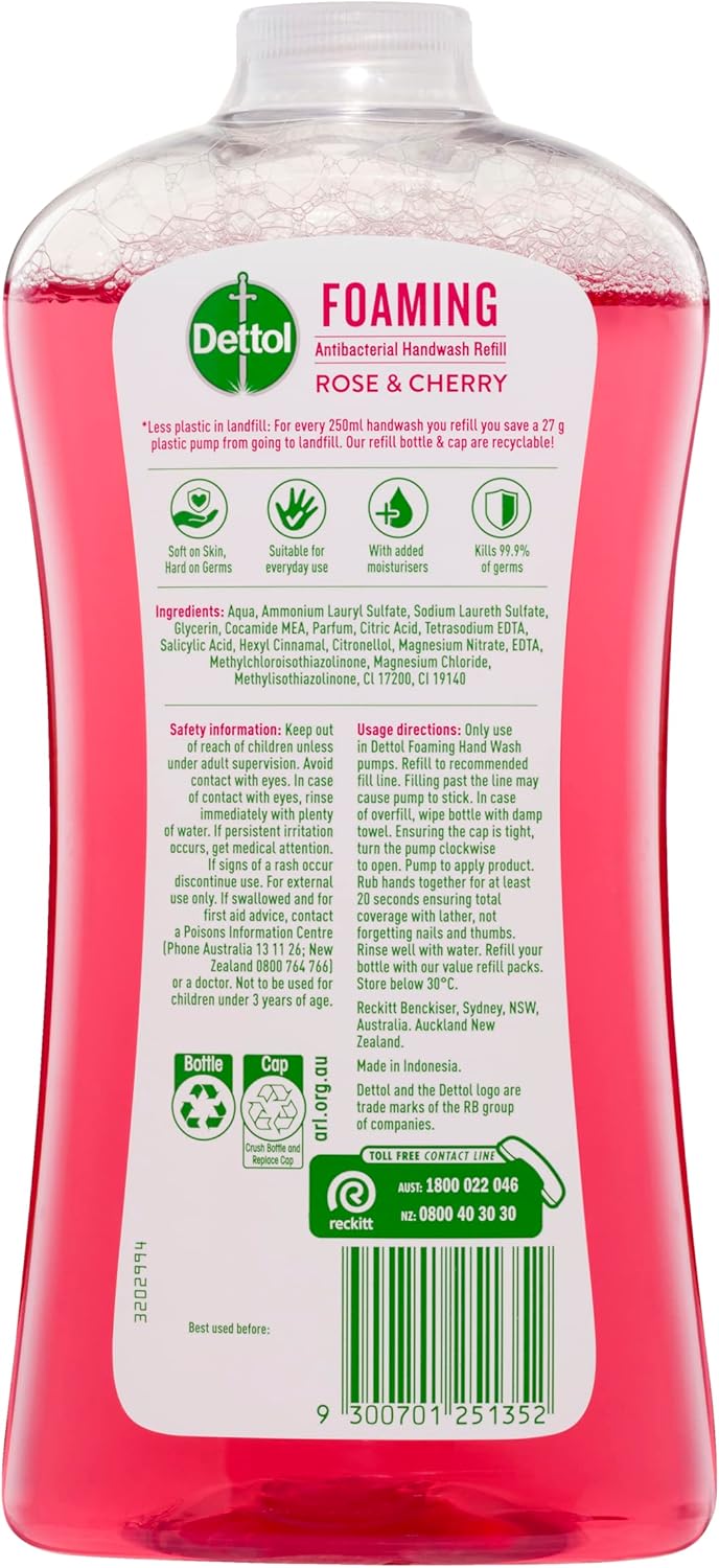 Rose & Cherry 3 x Dettol Antibacterial Foam Hand Wash Refill  900ml