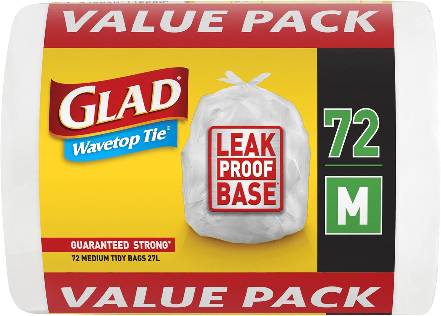 Glad Wavetop Kitchen Tidy Bags Tie Rubbish Bags Medium Size Fits 27L 72 Count