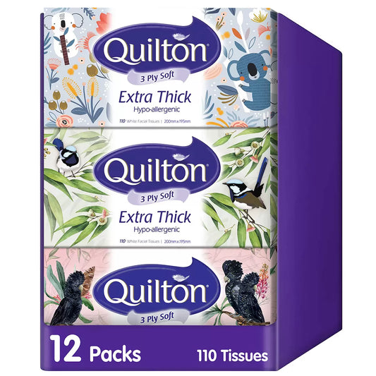 Quilton Premium 3-Ply Tissues 12 x 110 Sheets  Extra Soft & Strong