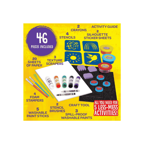 Crayola Less Mess 46pc Activity Kit Engaging Painting Fun for Young Artists