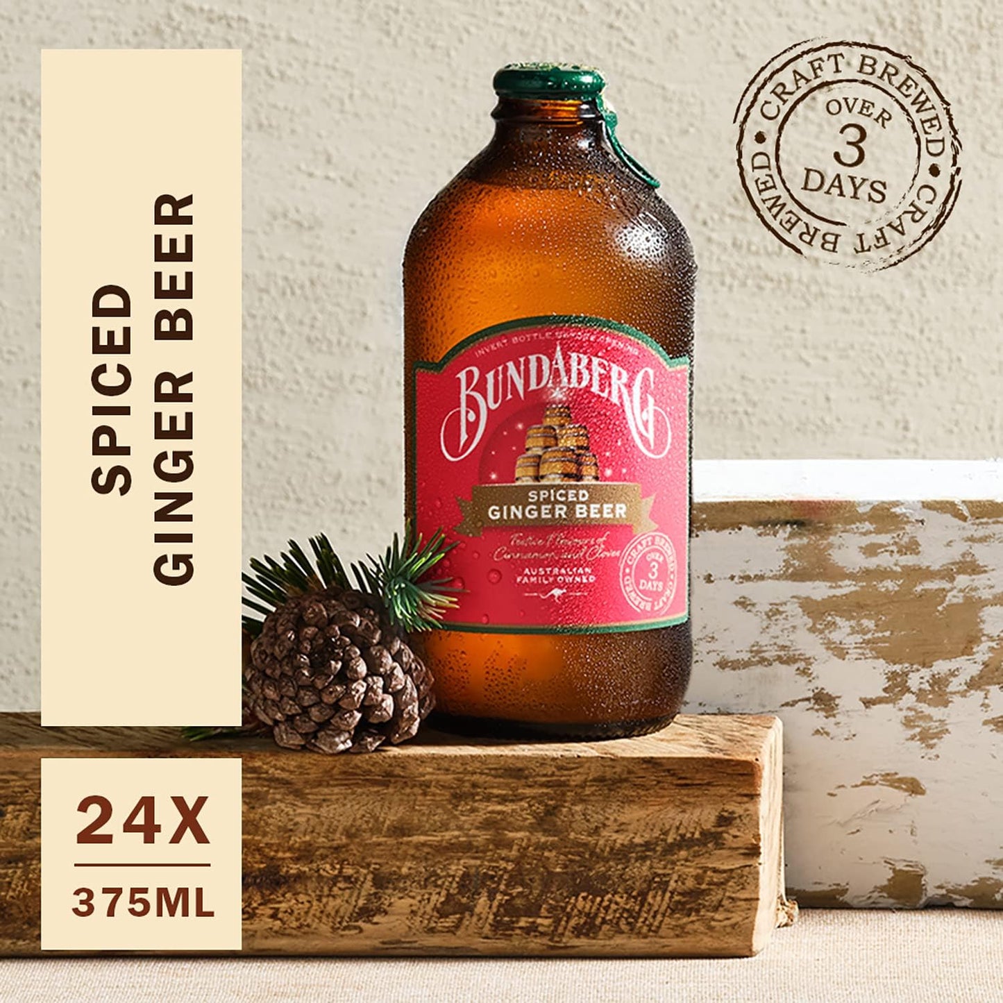 Bundaberg Spiced Ginger Beer – 24 x 375ml Bottles of Bold Zesty Refreshment