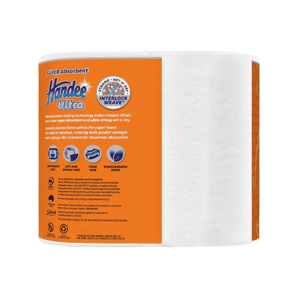 Ultra Double Length Handee Paper Towels 8 Rolls 120 Sheets Per Roll