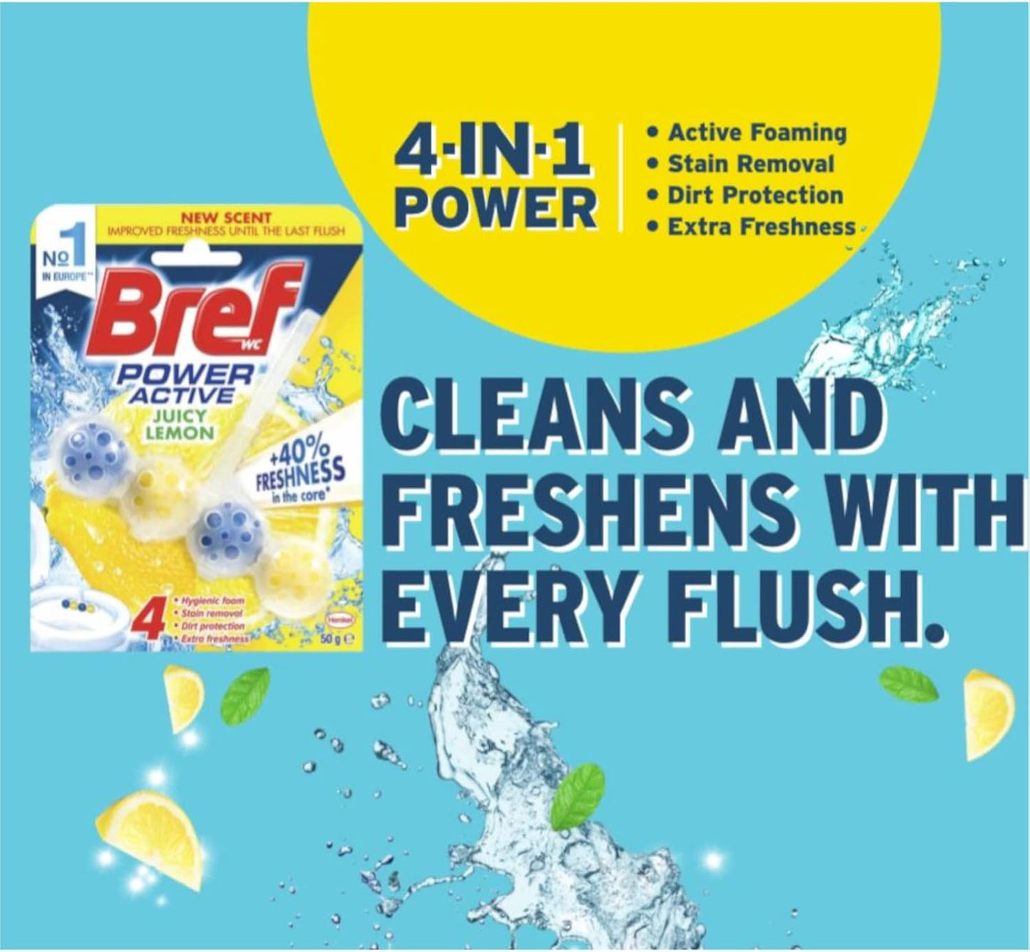 Bref Power Rim Block Toilet Cleaner Active Juicy Lemon 50 Grams