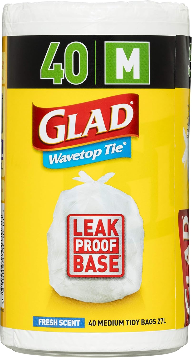 Glad Wavetop Medium Kitchen Tidy Bags Tie Rubbish Bags 27L  40 Count