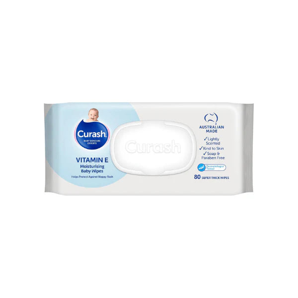 Curash Vitamin E Baby Wipes: Gentle  240 Wipes (3 x 80 Pack) pH-Balanced and Irritant-Free