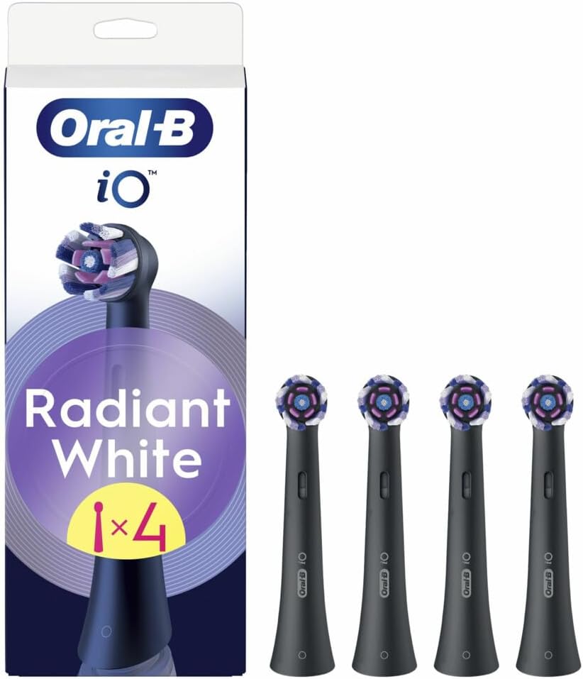 Oral-B iO Radiant White Replacement Brush Heads 4 Pack Black Advanced Whitening Brush with Buffing Blades