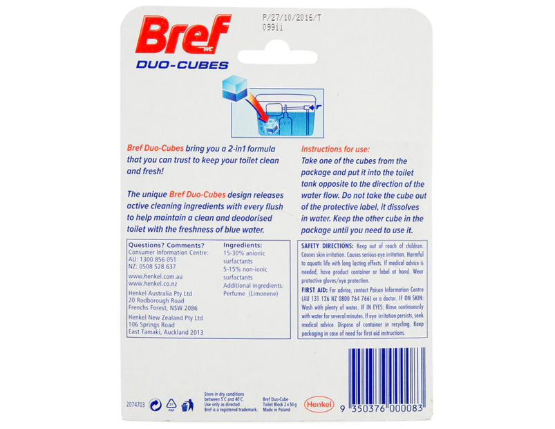 Bref 2-in-1 Duo-Cubes Toilet Cleaner Blue Water 2 x  2pk