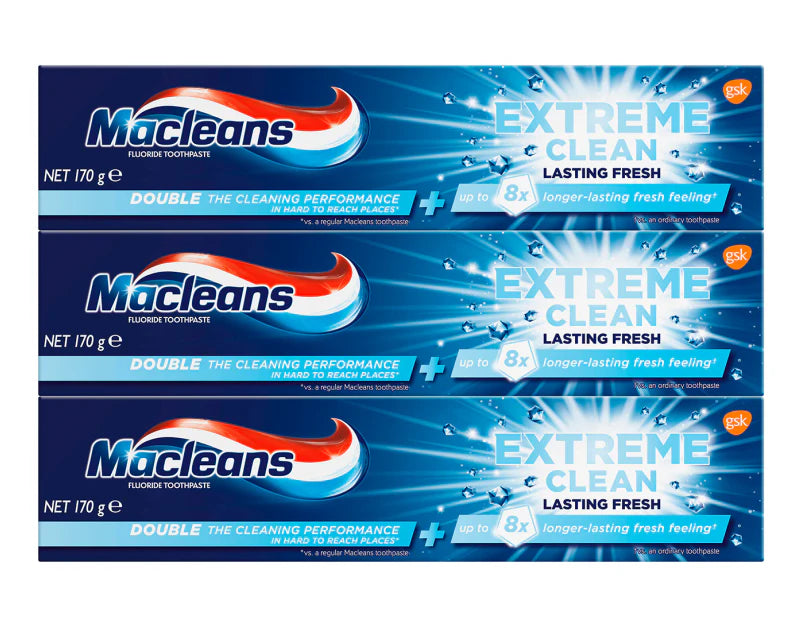 Macleans Extreme Clean Lasting Fresh Fluoride Toothpaste 3 x 170g