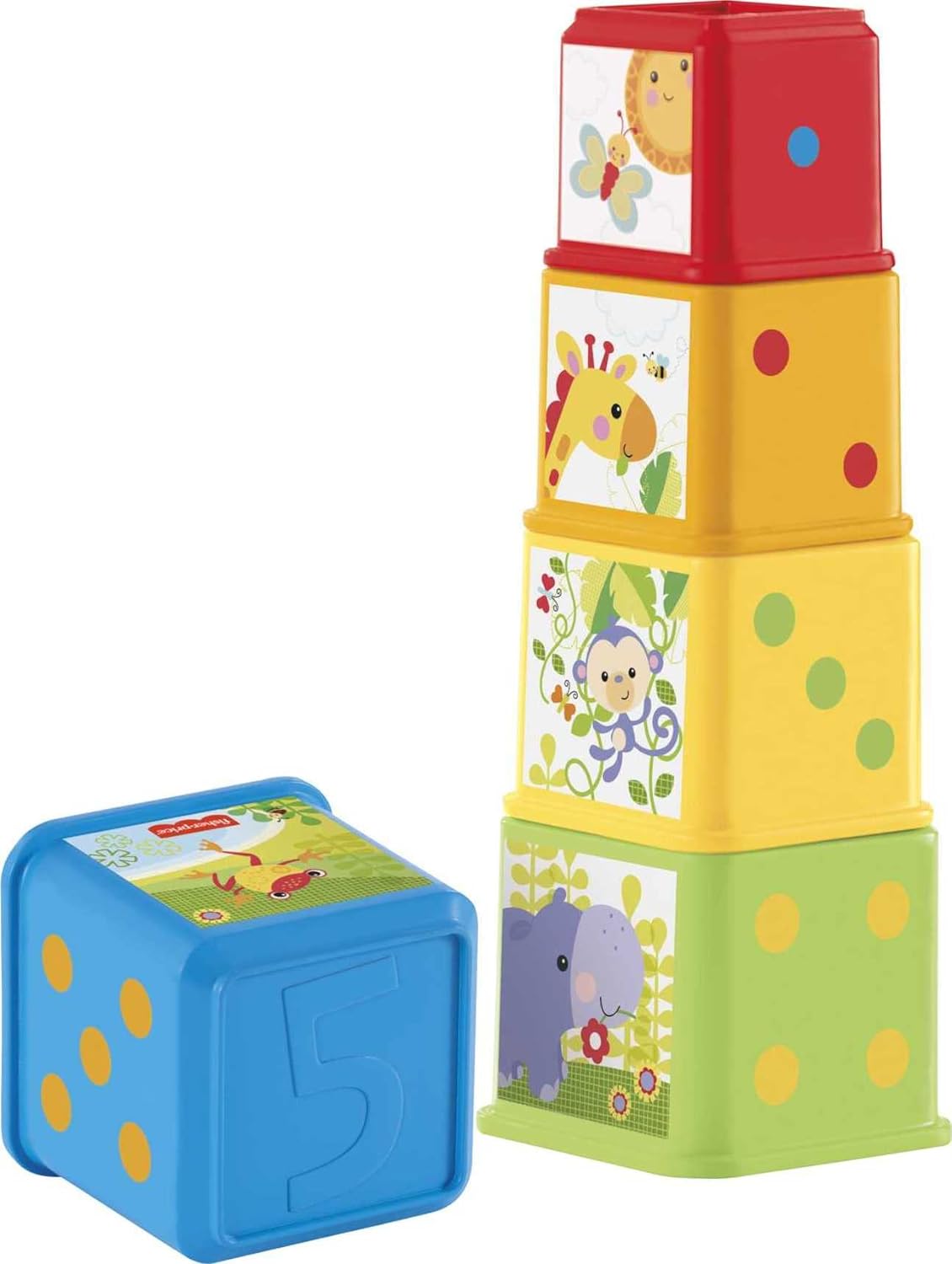 Fisher-Price Stack & Explore Blocks - 5-Pc Stacking and Nesting Toys for Infants 6M+