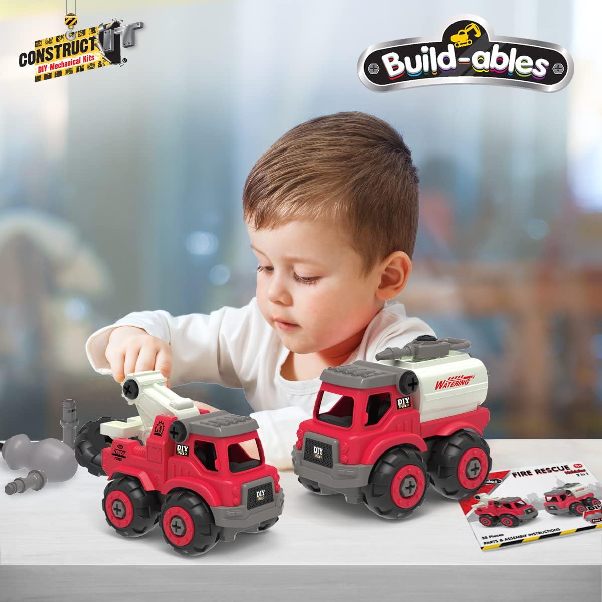 2-in-1 STEM Fire Rescue Vehicle Set – 38-Piece Buildable Fire Engine for Kids 3+