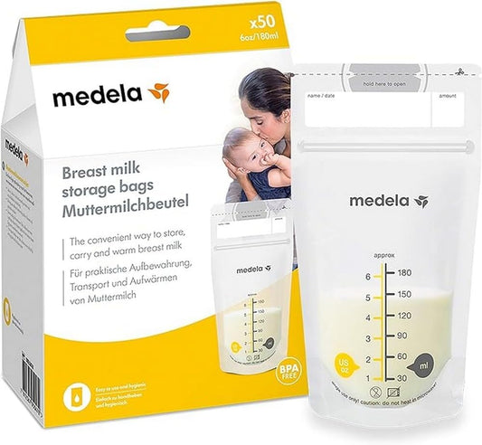 Medela Freezer-Safe Breast Milk Storage Bags, 180ml, Resealable, 50 Pack